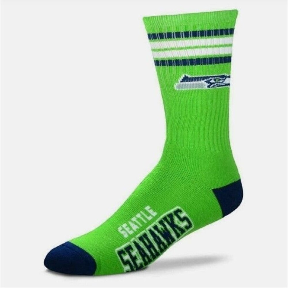 Super Bowl 2026 Seattle Seahawks Logo 4 Stripe Crew Socks NFL Football Large